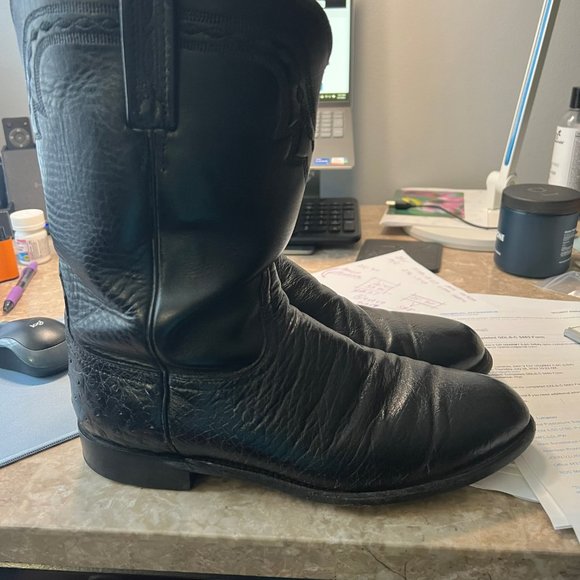 Vintage Lucchese 2000 Hand Made Black Ostrich Dress Roper Boot - Picture 5 of 12
